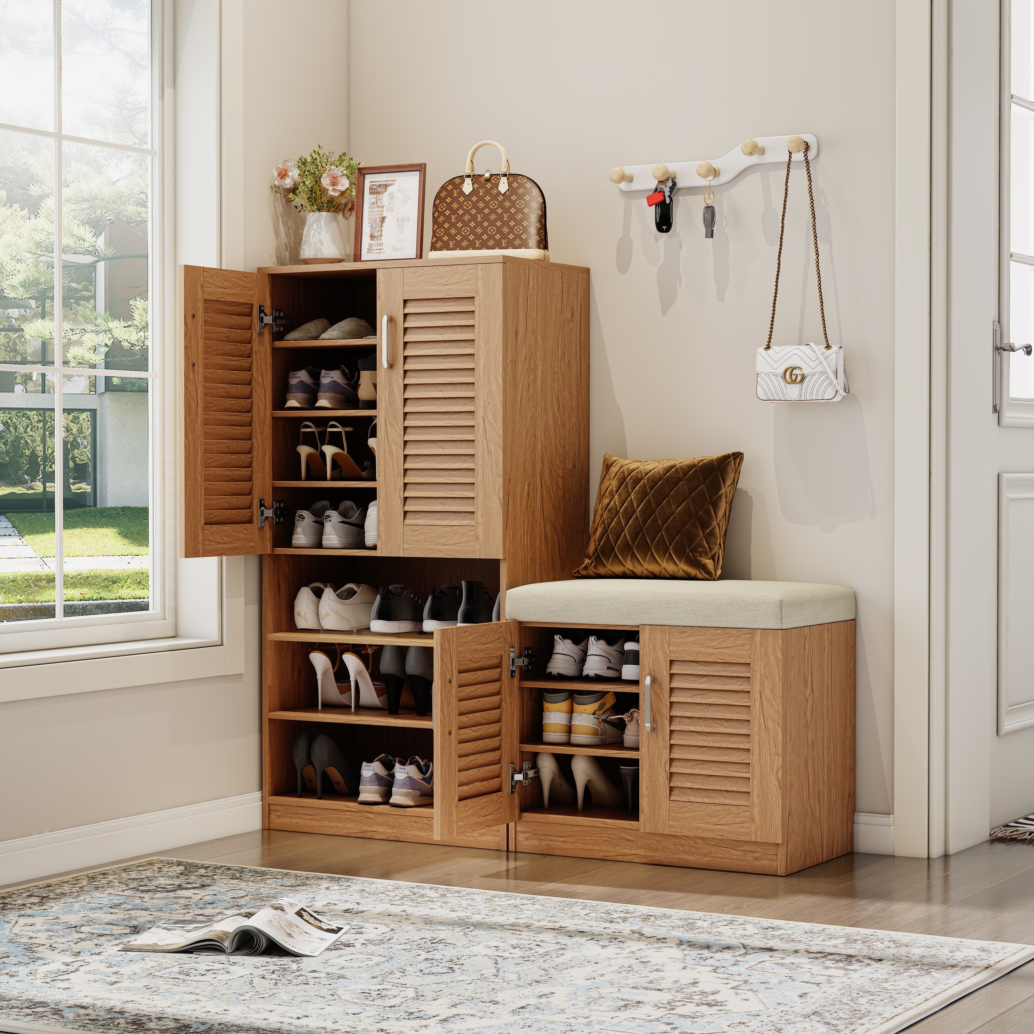 Shoe Storage Cabinet with Shutter Door, Wood Shoe Cabinet with