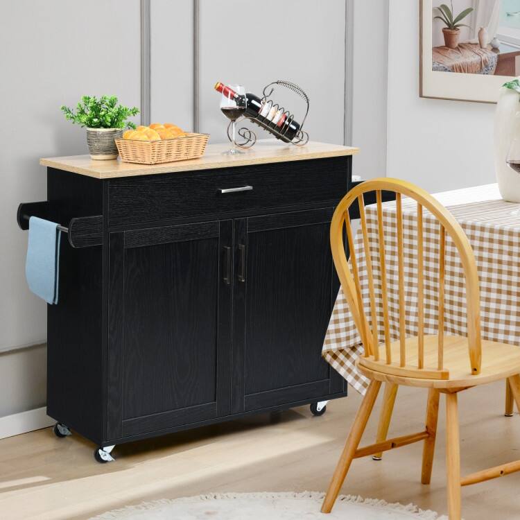 Rolling Kitchen Island Cart with Towel and Spice Rack - 45.5" x 16" x 33.5"(L x W x H)
