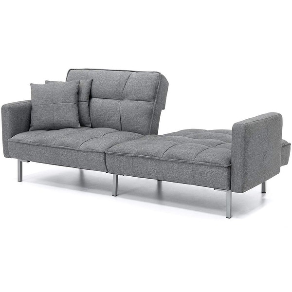 Shop Modern Grey Linen Split Back Futon Sofa Bed Couch Overstock