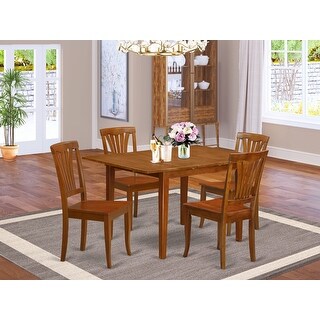 East West Furniture 5 Piece Kitchen Table Set- a Rectangle Dining Room Table and 4 Kitchen Chairs, Saddle Brown (Seat Options)