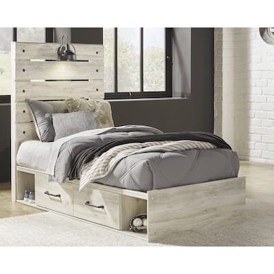 Cambeck Whitewash Panel Bed With 2 Under Bed Storage Drawers