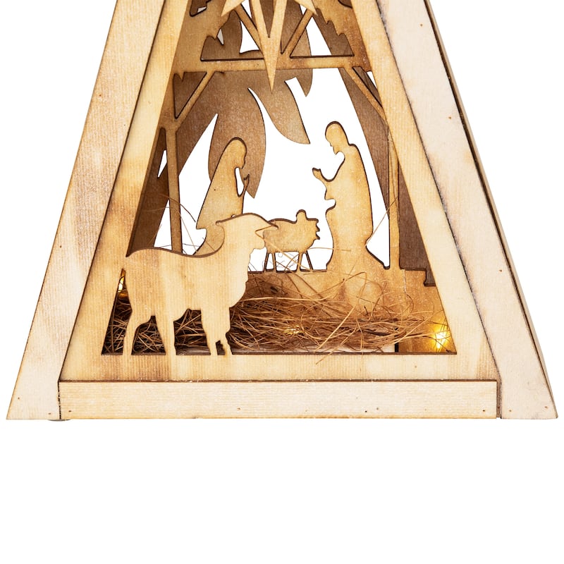 LED Lighted Holy Family Wooden Christmas Nativity Scene - 12"