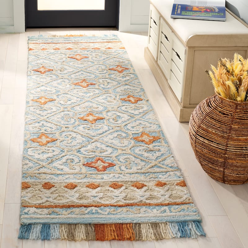 SAFAVIEH Handmade Blossom Dosta Modern Floral Wool Rug - 2'3" x 8' Runner - Ivory/Blue