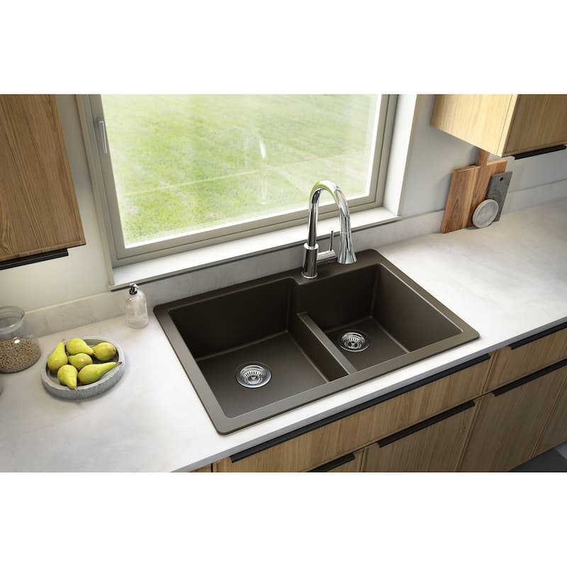 Karran 33" Top Mount Large/Small Bowl Quartz Kitchen Sink Kit - 33" x 22" x 9"