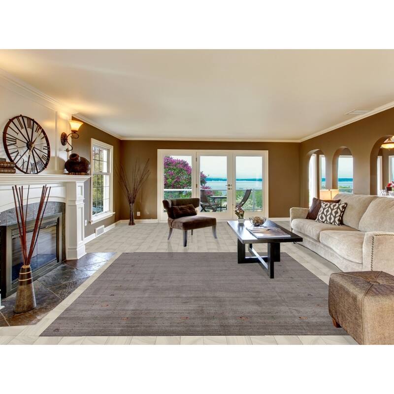 Hand Knotted Oriental 100% Wool Carpet Tribal Animal Pictorial Greys & Charcoal Gabbeh Area Rug - 9' 9'' X 8' 2''