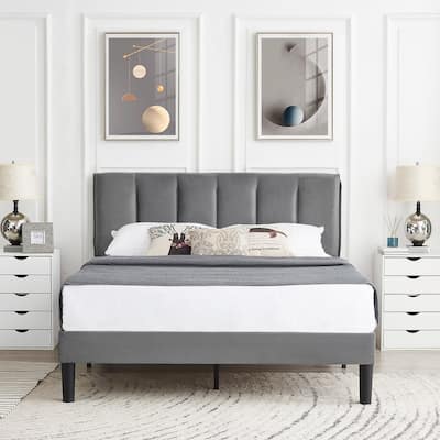 Javlergo Full/Queen Size Tufted Upholstered Bed Frame with Adjustable Height Headboard