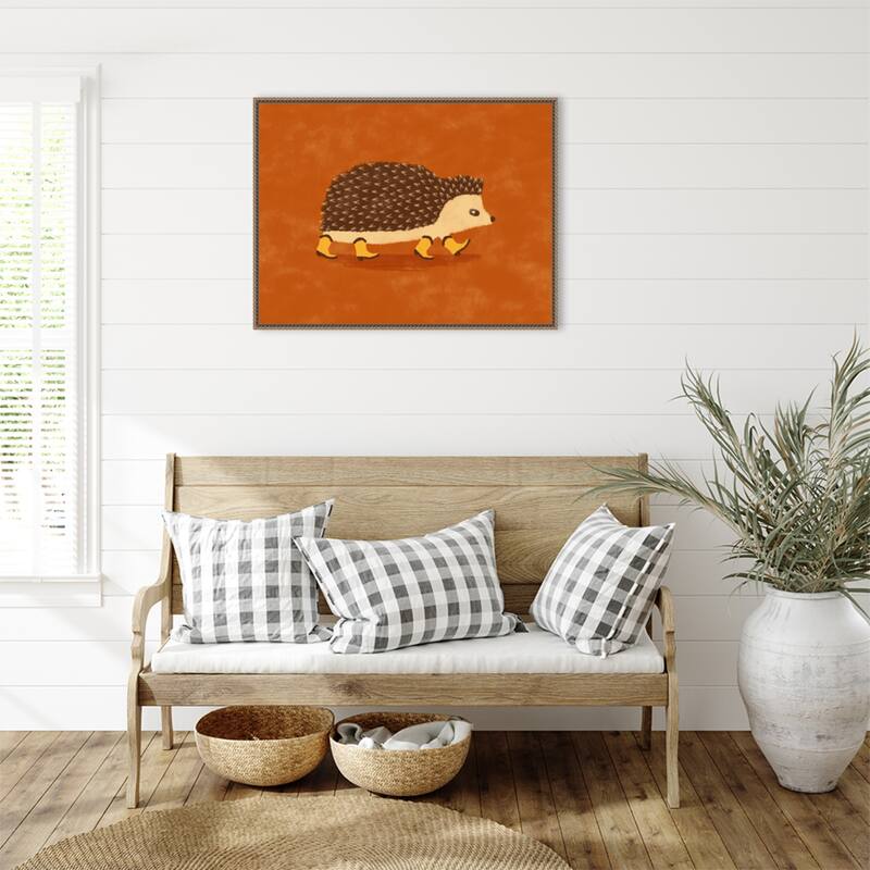 Sonny the Hedgehog Running In Cowboy Boots by Anyone Can Yeehaw Framed Canvas Wall Art Print - Sylvie Beaded Gold