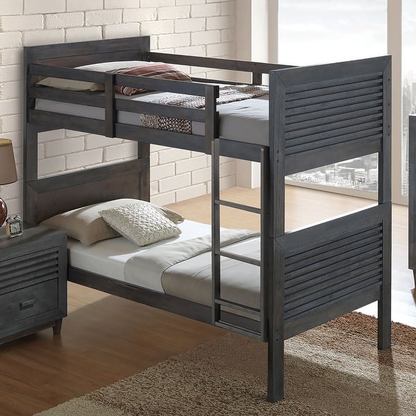 slide 2 of 7, Furniture of America Guorge Charcoal Brown Solid Wood Slat Bunk Bed Twin over Full