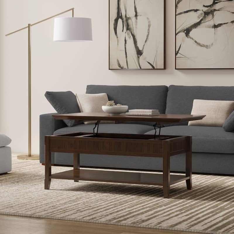 WYNDENHALL Normandy SOLID WOOD 48 inch Wide Rectangle Transitional Lift Top Coffee Table in Brunette Brown - Brunette Brown