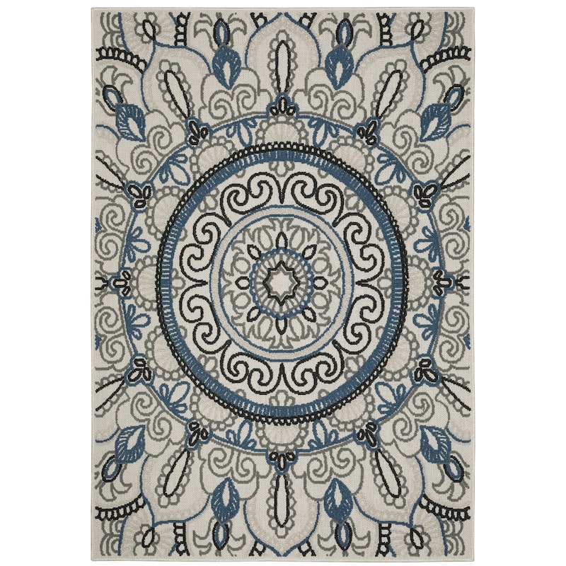 Roubaix Beige Blue Geometric Outdoor Casual Area Rug