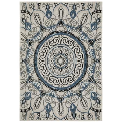 Roubaix Beige Blue Geometric Outdoor Casual Area Rug