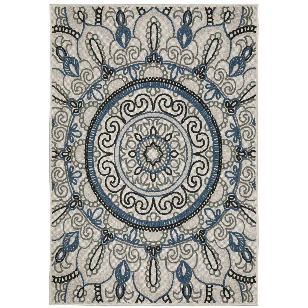 Roubaix Beige Blue Geometric Outdoor Casual Area Rug