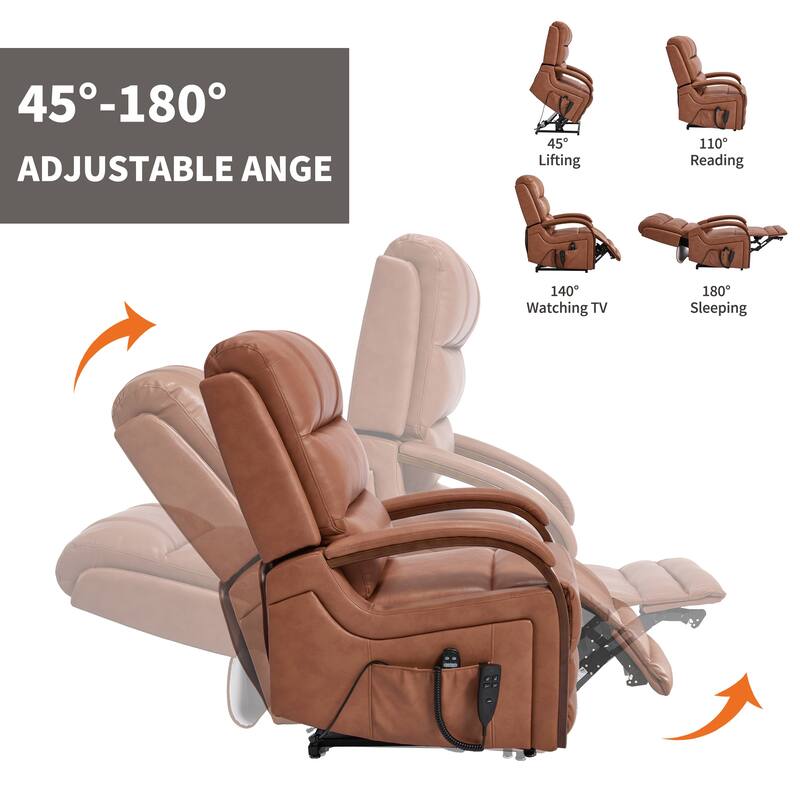 Power Leatheraire Lift Recliner Chair Dual Motor Infinite Position Up to 350 LBS with Solid Wood Armrests