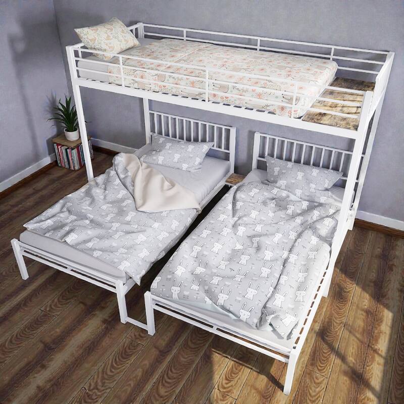 Metal Triple Bunk Bed for Kids, Twin Over Twin Over Twin Bunk Bed for 3, Detachable into 3 Twin Beds