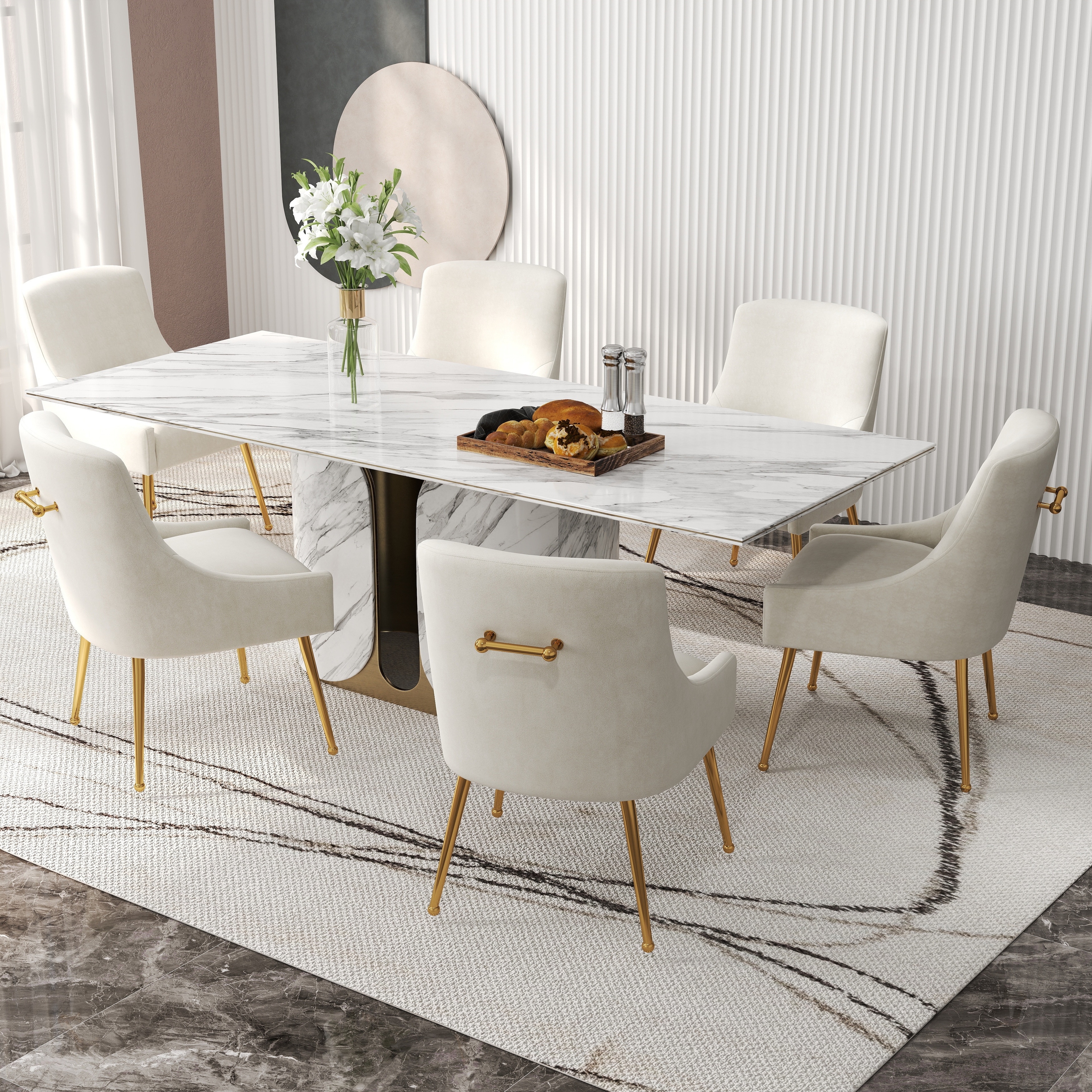SEYNAR Velvet Upholstered Dining Chair Set of 6, Modern Glam Armless Side Chair