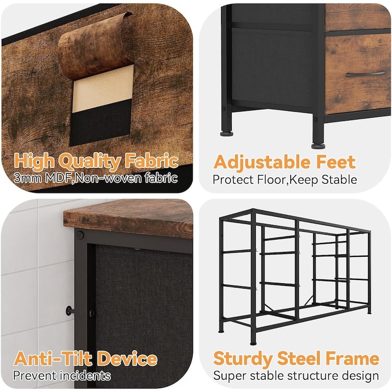 55 Inch Dresser TV Stand with Charging Station and Wood Tabletop