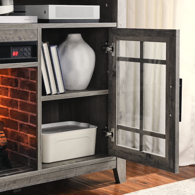 55" Fireplace TV Stand with Log Flames, Remote & Doors