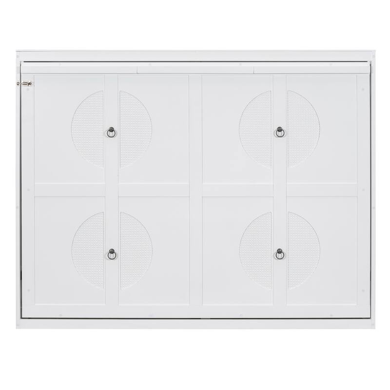 Roomfitters Murphy Bed, Foldable Wall Bed with Rattan-Inspired Cabinet Design