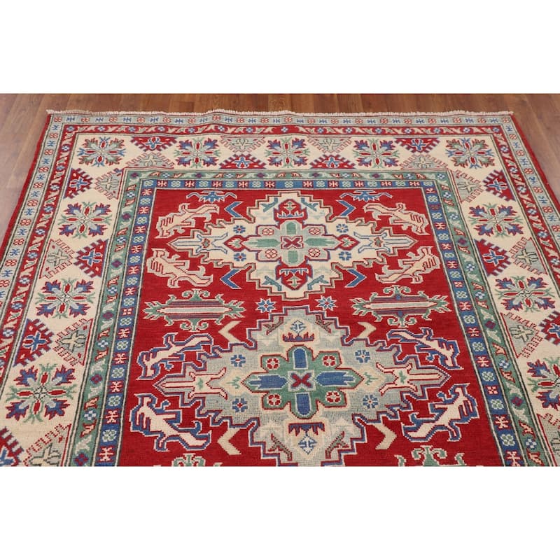 Traditional Kazak Rug Handmade Red Wool Carpet - 5'1" x 6'9"