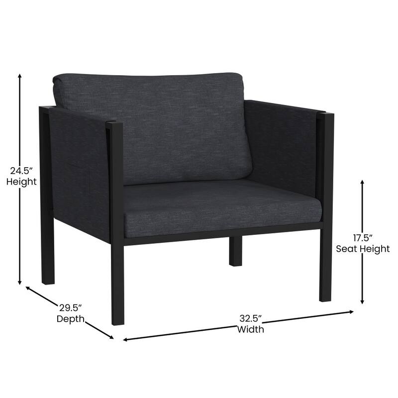 Steel Frame Patio Chair with Included Cushions & Storage Pockets