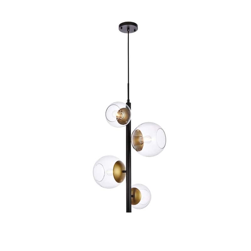 Warren 18 inch Pendant with Clear Shade - N/A - Black and Brass