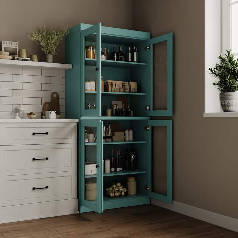 Palace Imports 100% Solid Wood Pantry Cabinet with Frosted, Clear Glass or Solid Doors and Adjustable Shelves