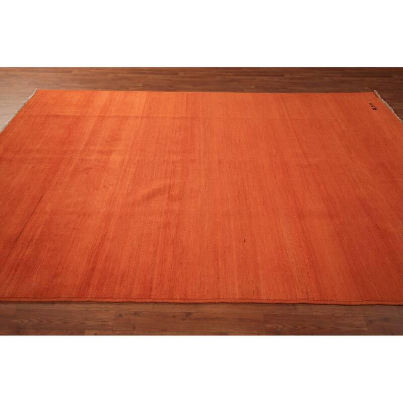 Modern Gabbeh Area Rug Hand-Knotted Oriental Orange Wool Carpet - 6'8" x 9'5"