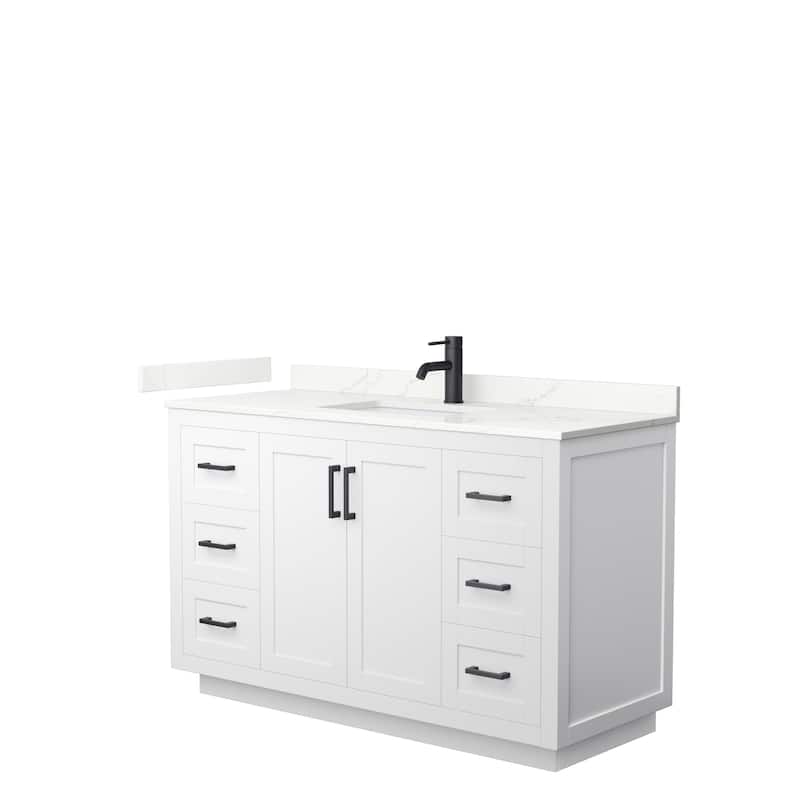 Miranda 54-inch Single Vanity, Quartz Top - White, Black Trim, Giotto Quartz Top
