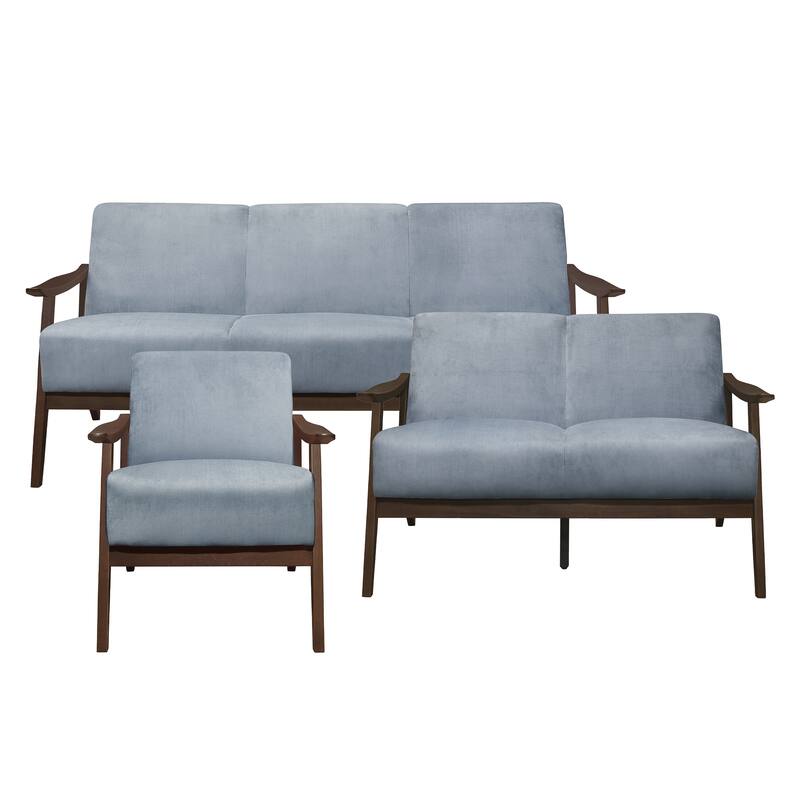Parlier 3-Piece Vevlet Sofa Set - Blue Grey