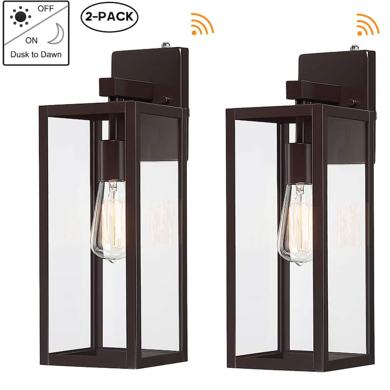 2-pack 13" H 1-Light Black Outdoor wall Lantern(Dusk to Dawn could be chosen) - 18"in - Brown-Dusk to Dawn