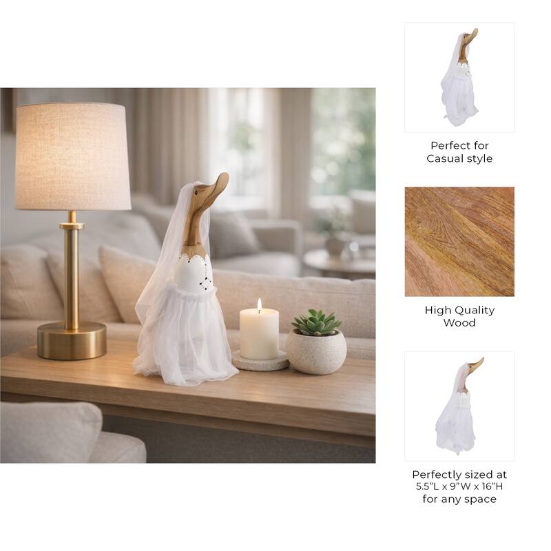 Decorative Wooden Wedding Duck Figurine Sculpture - 16.0"