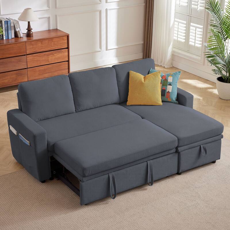 78.94" Pin Striped Fabric Sleeper Sofa - Dark Grey