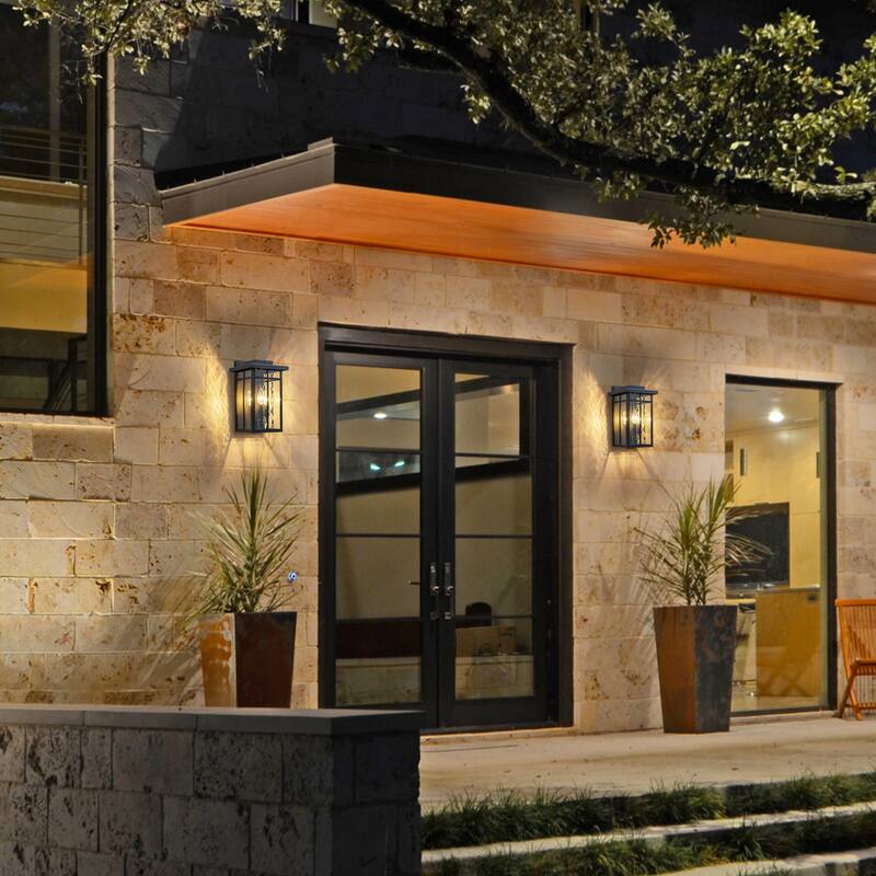 C Cattleya 13.5in Matte Black Outdoor Wall Lantern Sconces with Water Glass