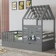 preview thumbnail 10 of 25, Wooden Slat Roof Platform Bed Guardrails House Bed Frame with 2 Storage Drawers, Kids Playhouse Bed Small Window & Shelves Gray - Twin