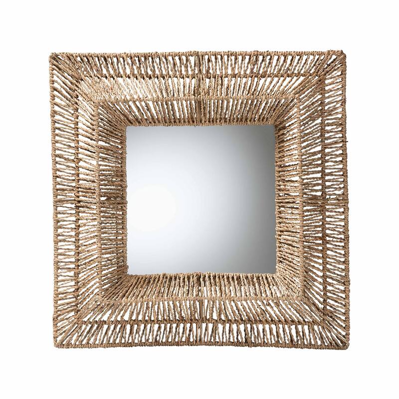 Collice Modern Bohemian Metal and Natural Brown Seagrass Accent Wall Mirror - Natural Brown