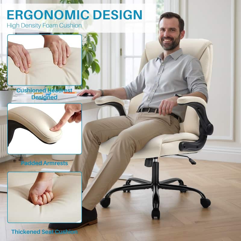 Ergonomic PU Leather Seat High Back Heavy Duty Office Executive Chair with Flip-up Arms