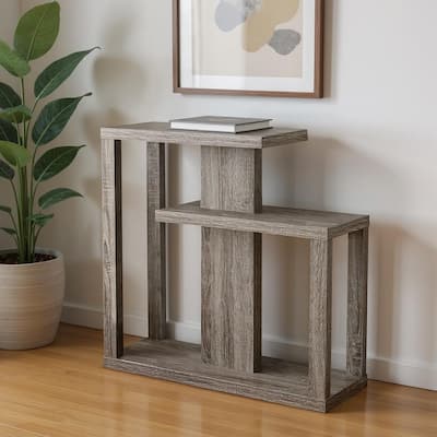 HomeRoots 32" Taupe Free form Floor Shelf Console Table With Storage - 31.50 in. x 34.00 in. x 11.75 in.