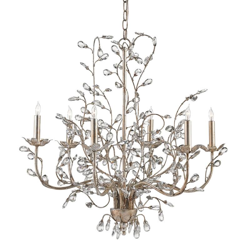 Currey & Company Crystal Bud Silver Medium Chandelier - 27"h x 28"dia - 27"h x 28"dia - Silver Granello