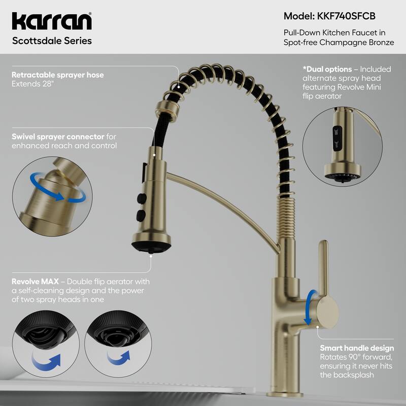 Karran Scottsdale Single Handle Commerical Pull-Down Sprayer Kitchen Faucet