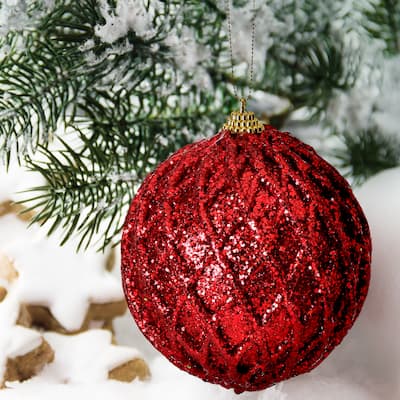 4" Glittered Net Ball Ornament