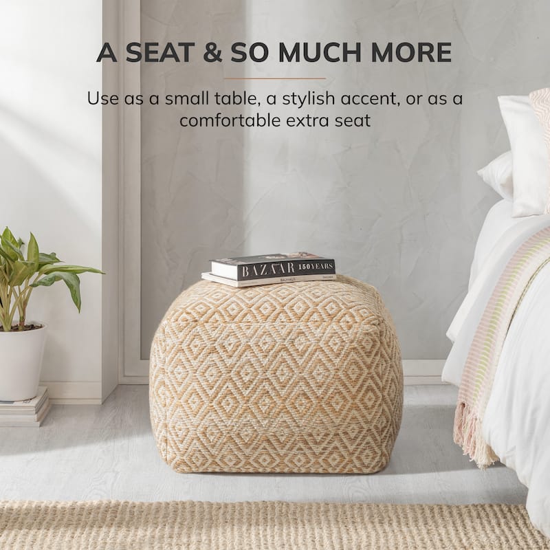 Jani 22-inch Ottoman Pouf - Handcrafted Handmade Ottoman for Seating, Footrest, Home Decor for Living Room, Bedroom
