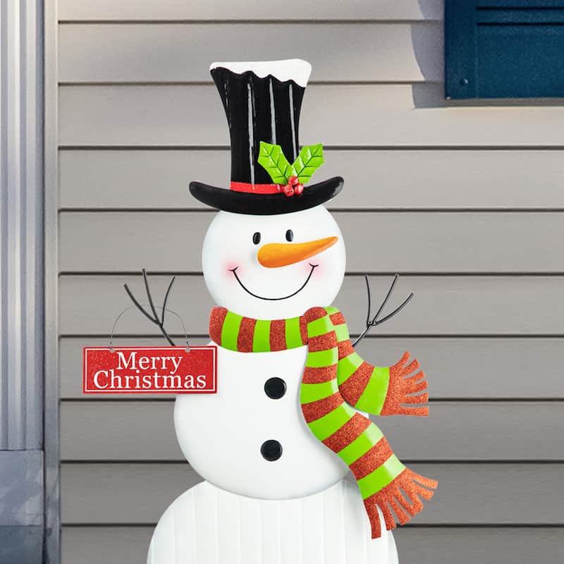 Glitzhome Metal Christmas Snowman Nutcracker Gnome Family Yard Stakes Wall Decor