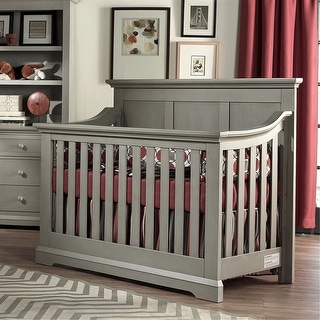 Wood Toddlers Bed Fram Full Panel 4 in 1 Convertible Crib Ash Gray