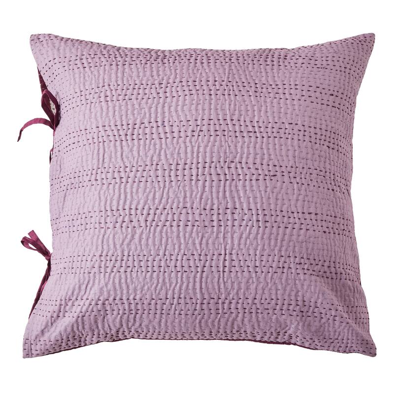 Melange Hand Stitched Kantha Violet Reversible Coverlet and Shams