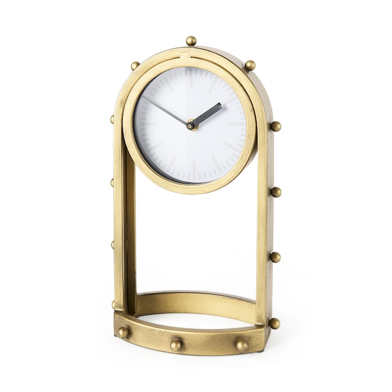 Marian Tall Gold Metal Studded Table Clock - 7.4"W x 5.7"D x 12.9"H - 7.4"W x 5.7"D x 12.9"H - Gold