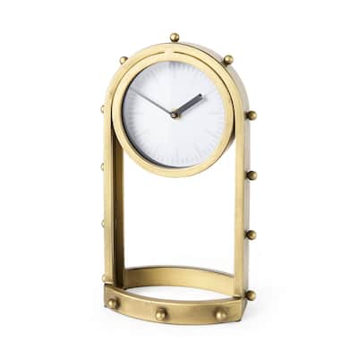 Marian Tall Gold Metal Studded Table Clock - 7.4"W x 5.7"D x 12.9"H