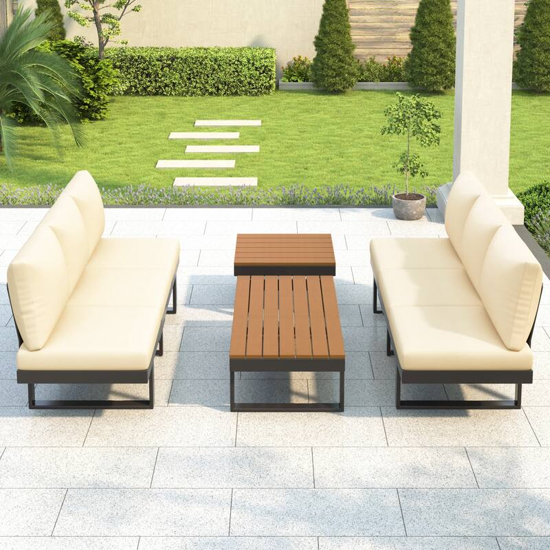 Outdoor Sectional Sofa Set, Patio Conversation Set,Patio Seating Group Outdoor Daybed with Adjustable Reclining Seats