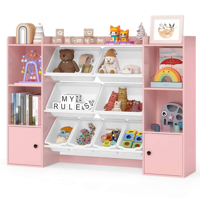 Costway Kids Toy Storage and Bookshelf with 8 Boxes Open Shelves & 2 - See Details