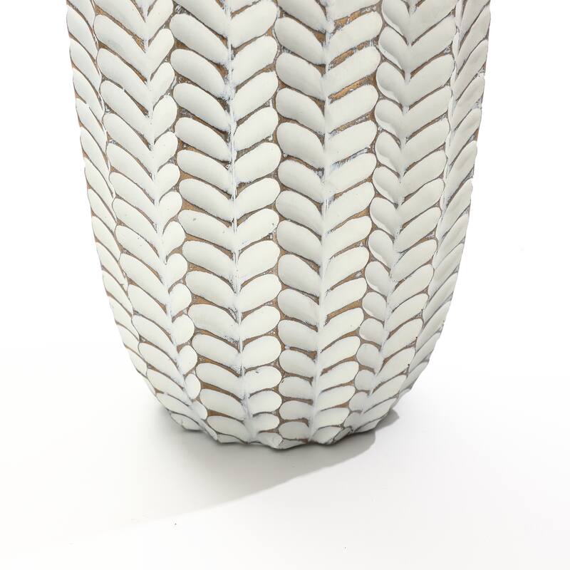 Modern White with Gold Geometric Pattern Polyresin Vase
