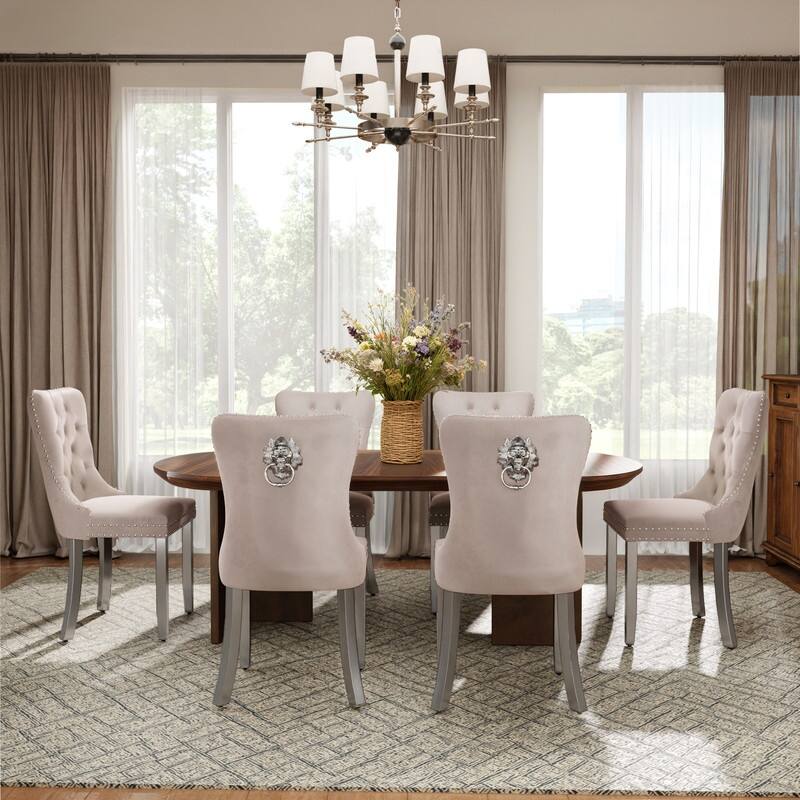 High-end Tufted Velvet Upholstered Nailhead Dining Chair Set of 6